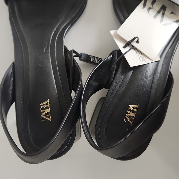 Zara Block Heel Slingback Leather Sandals - Picture 4 of 12